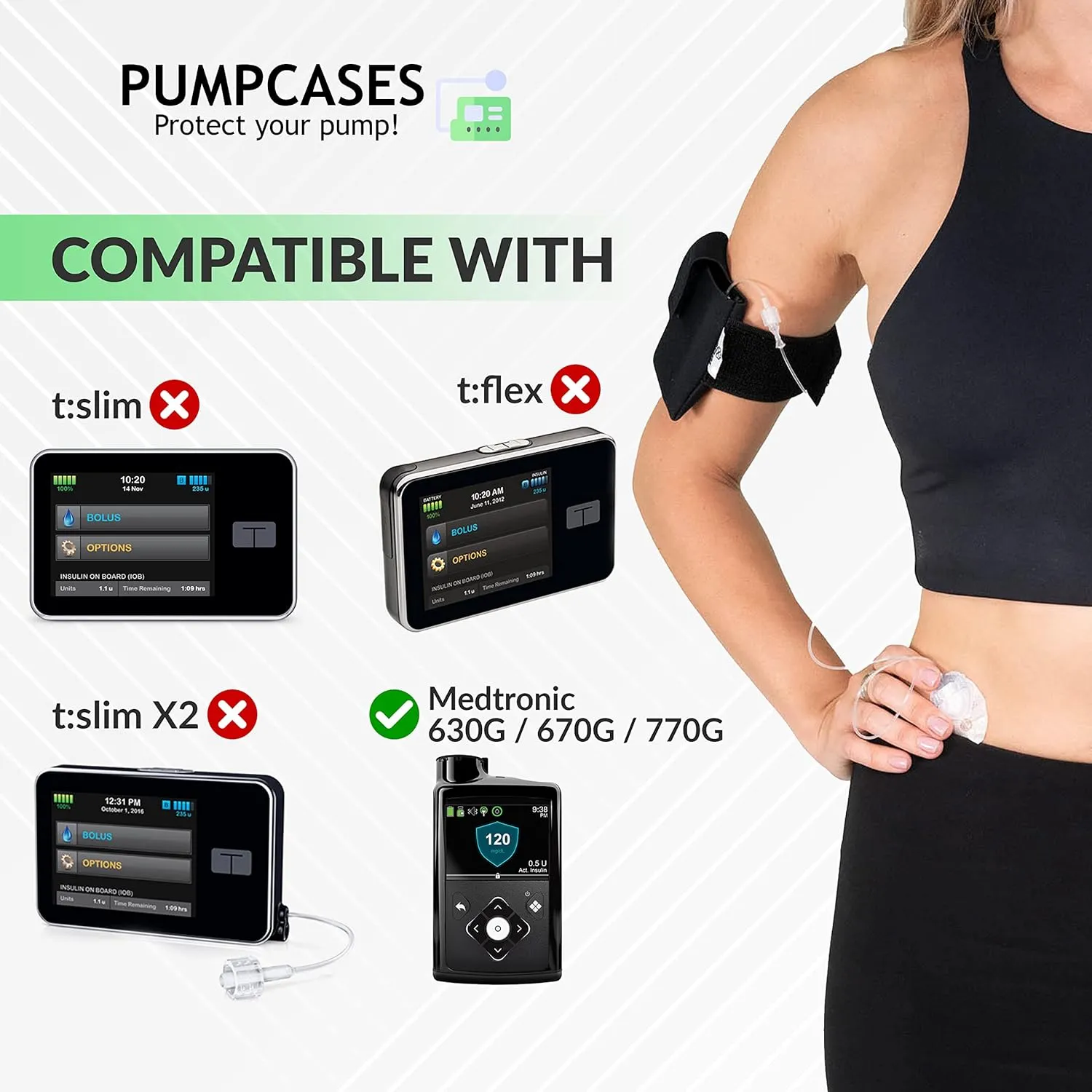 Insulin Pump Holder – Diabetic Insulin Pump Belt – Adjustable Athletic Insulin Pump Case – Pumpcases are Compatible with 630G / 670G / 770G – Assembled in The USA – (Black, M Leg)