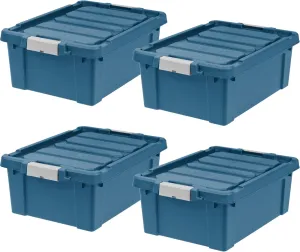 IRIS USA 12 Gallon Eco-Friendly Lockable Storage Bins with Lids, 4 Pack - Made in USA, Heavy Duty, Stackable Containers, Garage Organizing Bins Moving Tubs, Rugged Sturdy Equipment Utility Box - Navy