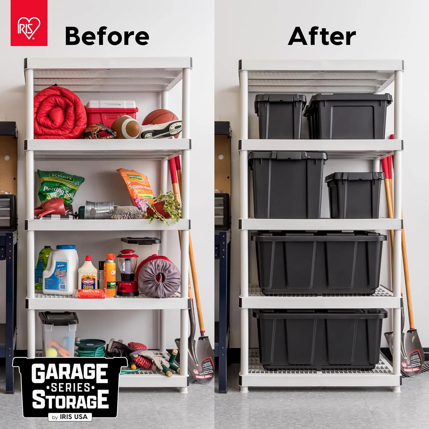 IRIS USA 20 Gallon Heavy Duty Storage Totes with Easy-Grip Handles, 4 Pack - Large Bins with Lids Garage Organizing Tubs, Durable Stackable Utility Containers, Made in USA - Black