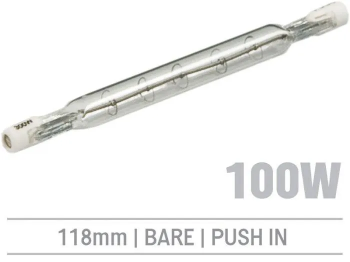 IRL100B - 100W Bare Infrared Quartz Bulb, Push-In 118mm