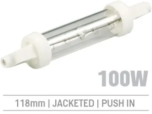 IRL100JV - 100W Jacketed Infrared Quartz Bulb, Push-In 118mm