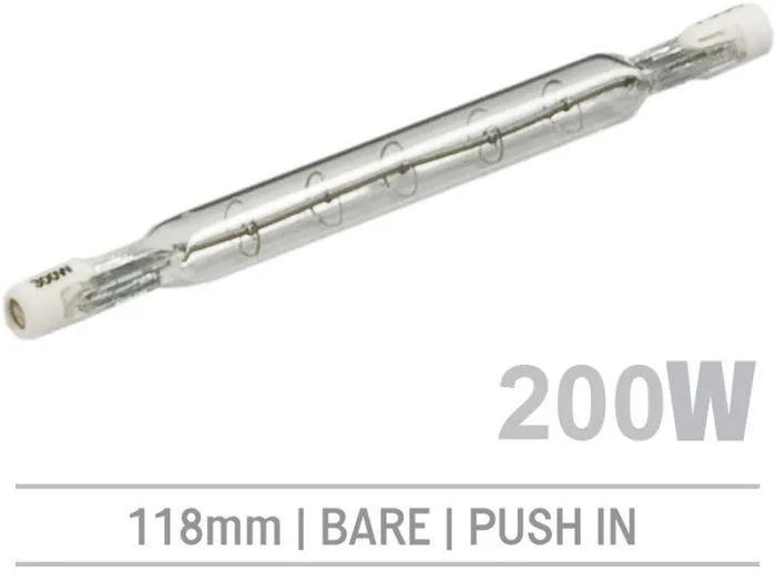 IRL200B - 200W Bare Infrared Quartz Bulb, Push-In 118mm