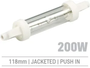 IRL200JV - 200W Jacketed Infrared Quartz Bulb, Push-In 118mm