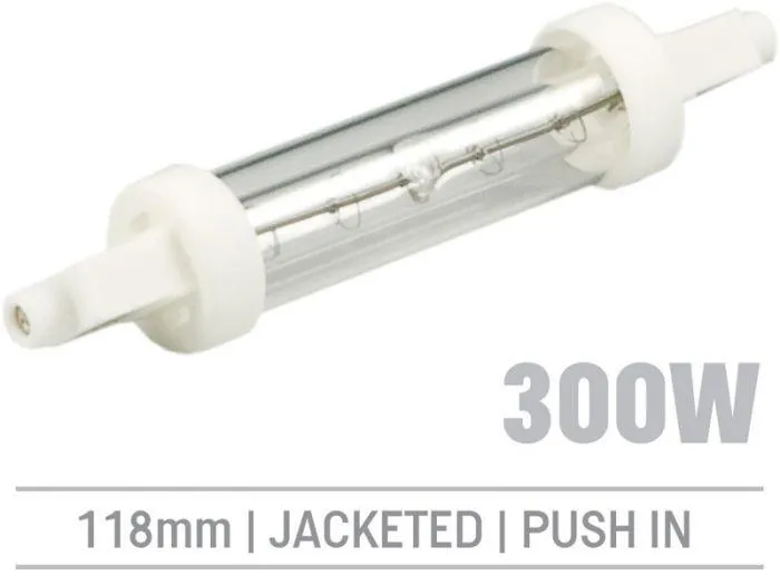 IRL300JV - 300W Jacketed Infrared Quartz Bulb, Push-In 118mm