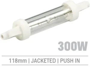 IRL300JV - 300W Jacketed Infrared Quartz Bulb, Push-In 118mm