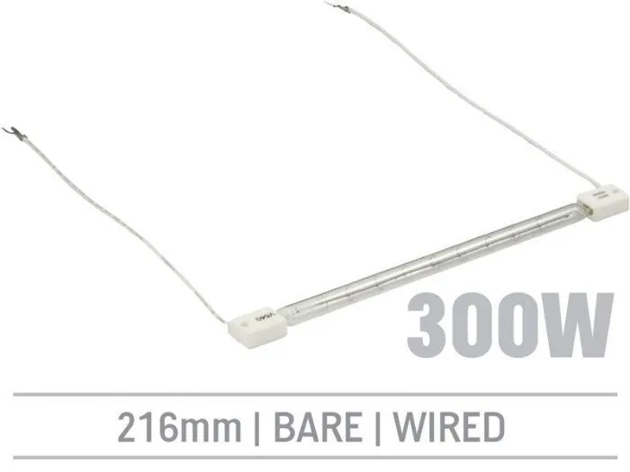 IRL300LHRB - 300W Bare Infrared Quartz Bulb, Hard Wired with Flying Leads 216mm