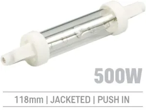 IRL500JV - 500W Jacketed Infrared Quartz Bulb, Push-In 118mm