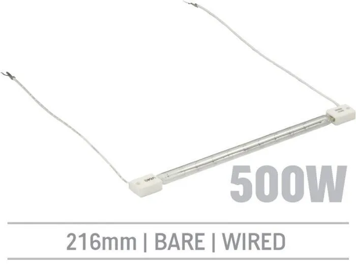 IRL500LHRB - 500W Bare Infrared Quartz Bulb, Hard Wired with Flying Leads 216mm