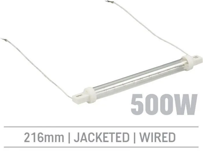 IRL500LHRJ - 500W Jacketed Infrared Quartz Bulb, Hard Wired with Flying Leads 216mm