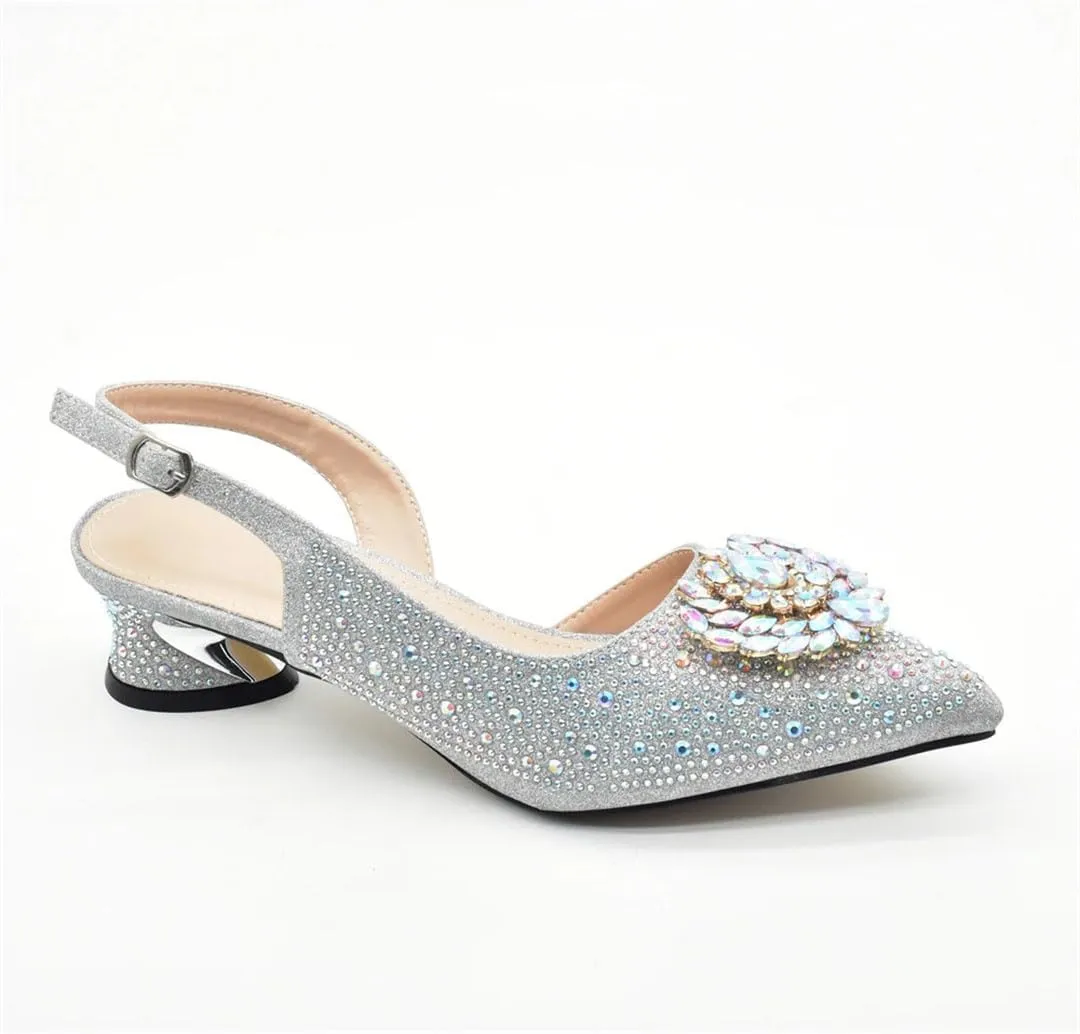 Italian Diamond Shoes and Bags Matching Set Rhinestone Party Wedding Luxury Women Set