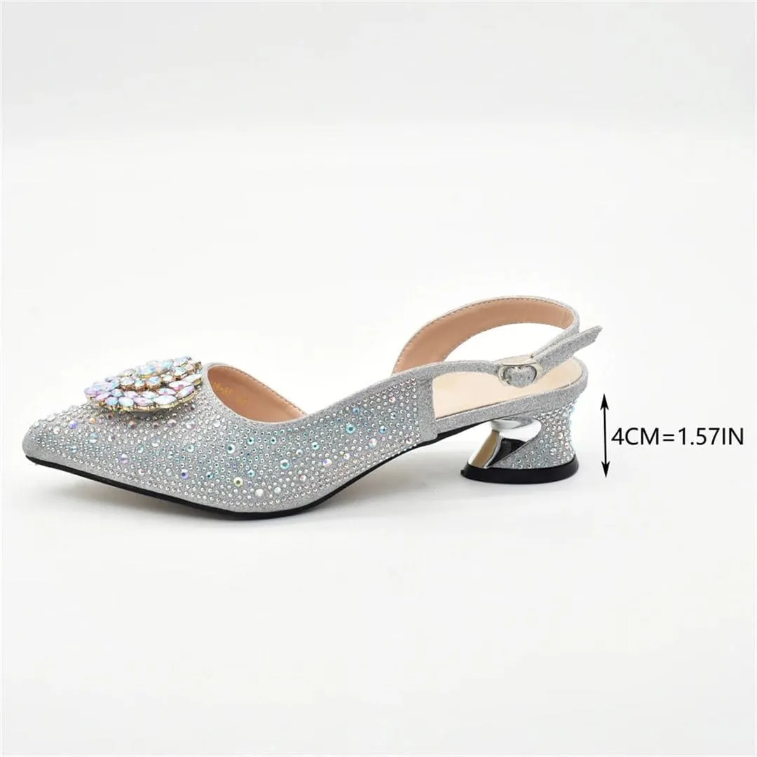 Italian Diamond Shoes and Bags Matching Set Rhinestone Party Wedding Luxury Women Set