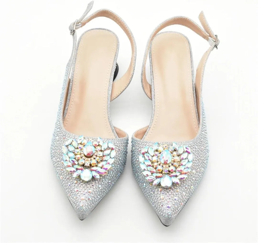 Italian Diamond Shoes and Bags Matching Set Rhinestone Party Wedding Luxury Women Set