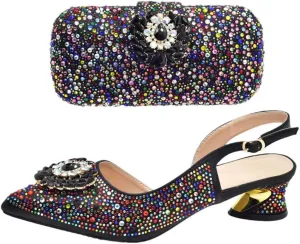 Italian Diamond Shoes and Bags Matching Set Rhinestone Party Wedding Luxury Women Set