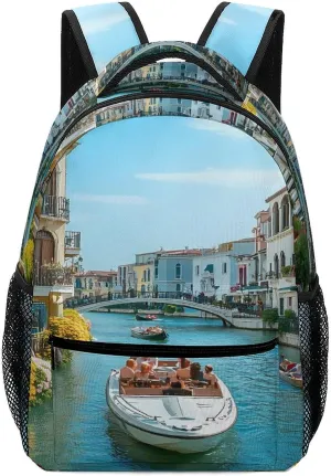Italy Venetian Canals Travel Backpack Laptop Backpack Computer Bag Lightweight Back Pack for Men And Women