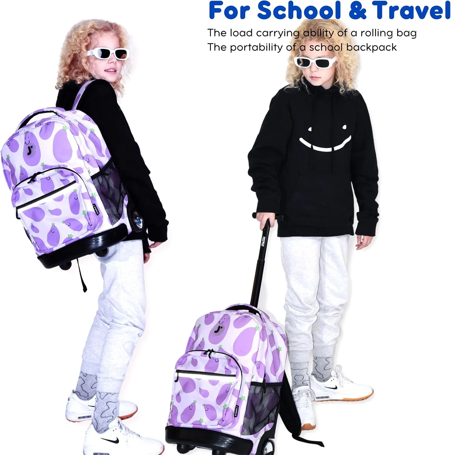 J World New York Sunrise Kids Rolling Backpack for Girls Boys Teen. Roller Bookbag with Wheels, Mint Leopard, 18"
