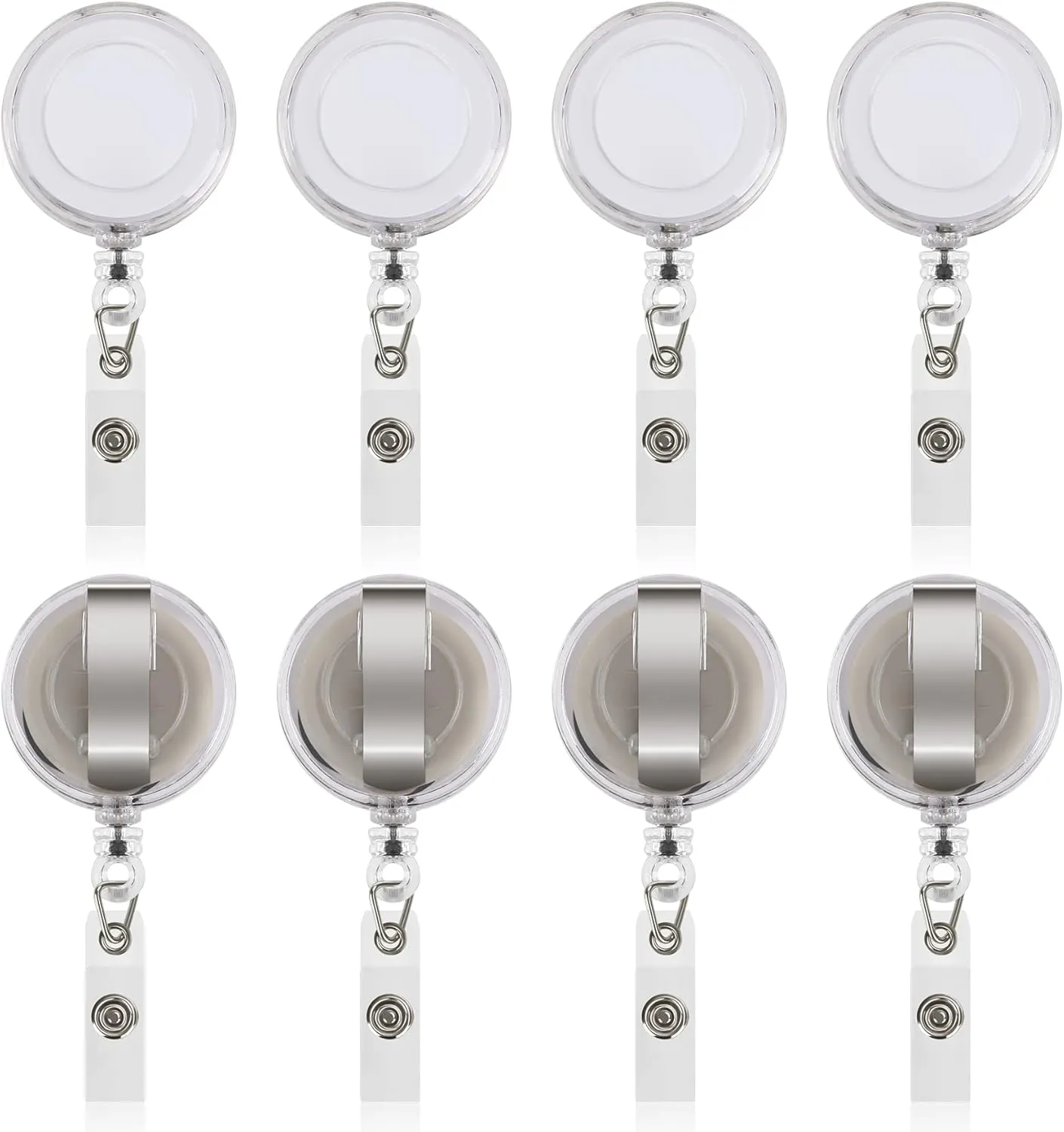 JANYUN 100 Pcs Badge Reels Retractable Badges Holder for ID Card Keychain Whistles Lanyards for School Office (Clear White)