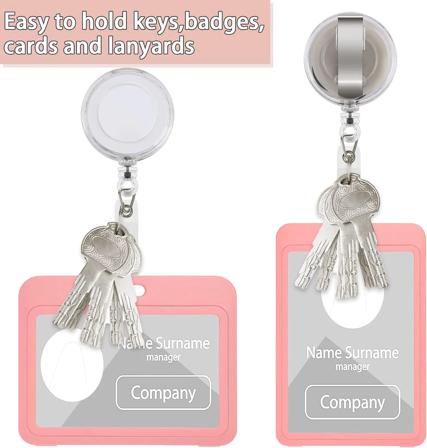 JANYUN 100 Pcs Badge Reels Retractable Badges Holder for ID Card Keychain Whistles Lanyards for School Office (Clear White)
