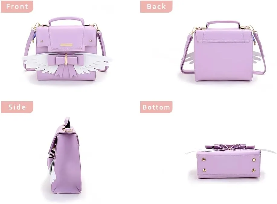 JHVYF Women's Cute Wings Bow Top Handle Cross Body Shoulder Bags Girls Kawaii Handbag