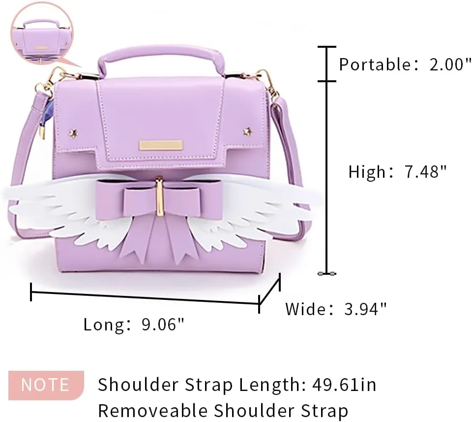 JHVYF Women's Cute Wings Bow Top Handle Cross Body Shoulder Bags Girls Kawaii Handbag
