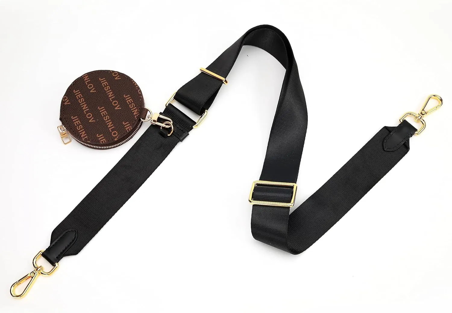 jiesinlov Black Purse Straps Replacement Crossbody Adjustable Shoulder Strap with Coin Purse Pouch for HOBO Bags (Small Purse Black-gold)