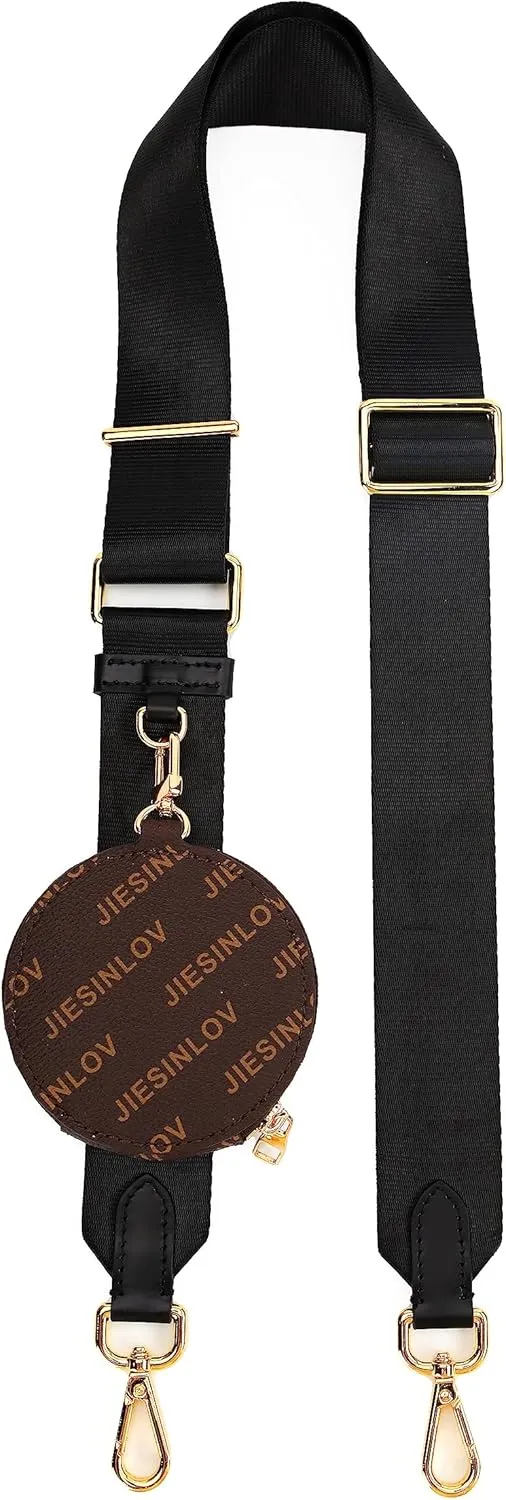 jiesinlov Black Purse Straps Replacement Crossbody Adjustable Shoulder Strap with Coin Purse Pouch for HOBO Bags (Small Purse Black-gold)