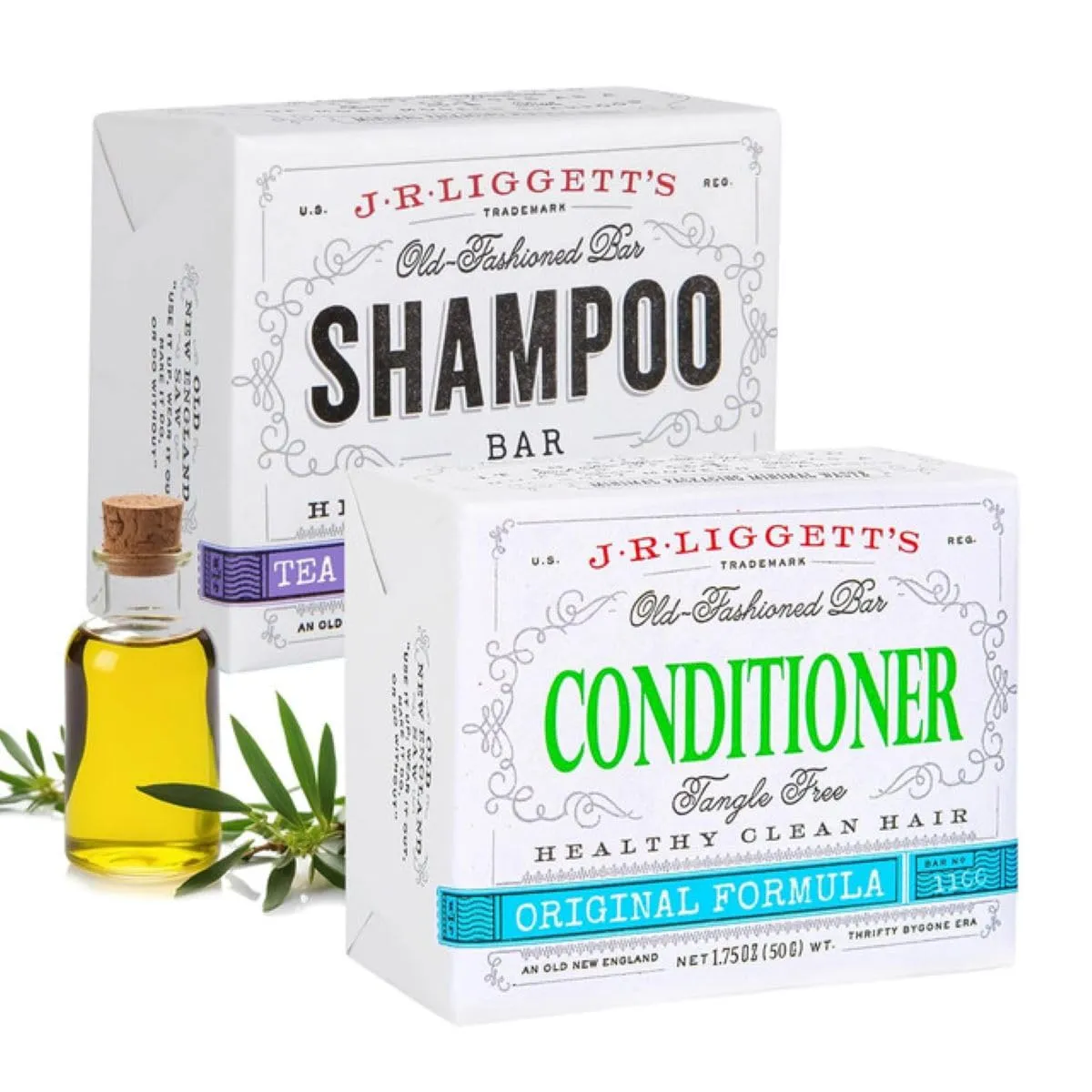 J.R.LIGGETT’S Tea Tree & Hemp Oil & Conditioner - 1 Shampoo Bar   1 Conditioner Bar - Plant-Based Nourishing Shampoo and Conditioner Bars for All Hair Types - Sulfate-Free for Healthy Hair - 2-pack
