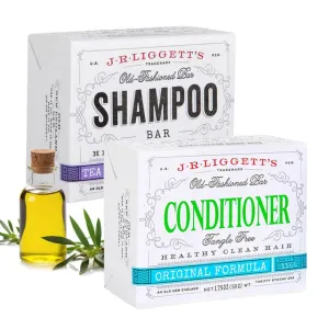 J.R.LIGGETT’S Tea Tree & Hemp Oil & Conditioner - 1 Shampoo Bar   1 Conditioner Bar - Plant-Based Nourishing Shampoo and Conditioner Bars for All Hair Types - Sulfate-Free for Healthy Hair - 2-pack