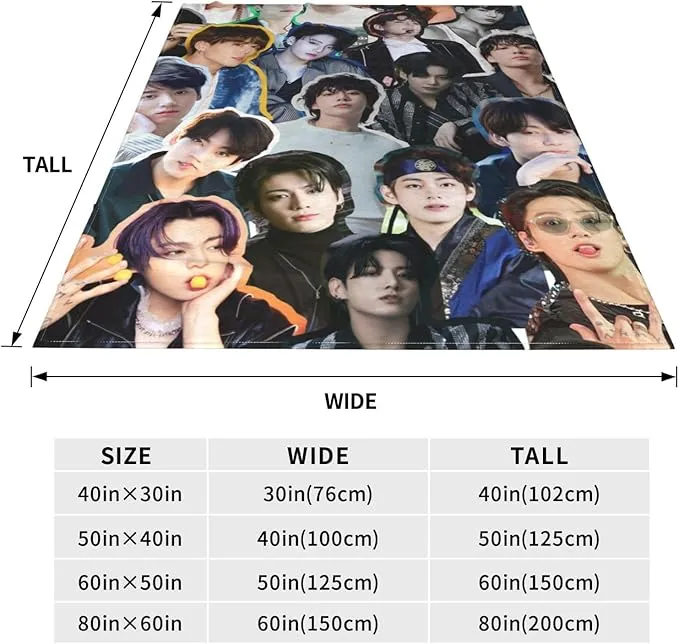 Jungkook Blanket Jeon Jung Kook Soft and Comfortable Warm Fleece Throw Full Picture of Idol Group Blankets 50"X40" Beach Blankets Gift for Dorm Room Decor Sofa Bed Camping Travel
