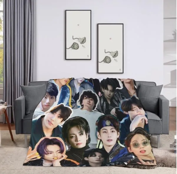 Jungkook Blanket Jeon Jung Kook Soft and Comfortable Warm Fleece Throw Full Picture of Idol Group Blankets 50"X40" Beach Blankets Gift for Dorm Room Decor Sofa Bed Camping Travel