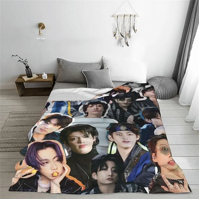 Jungkook Blanket Jeon Jung Kook Soft and Comfortable Warm Fleece Throw Full Picture of Idol Group Blankets 50"X40" Beach Blankets Gift for Dorm Room Decor Sofa Bed Camping Travel