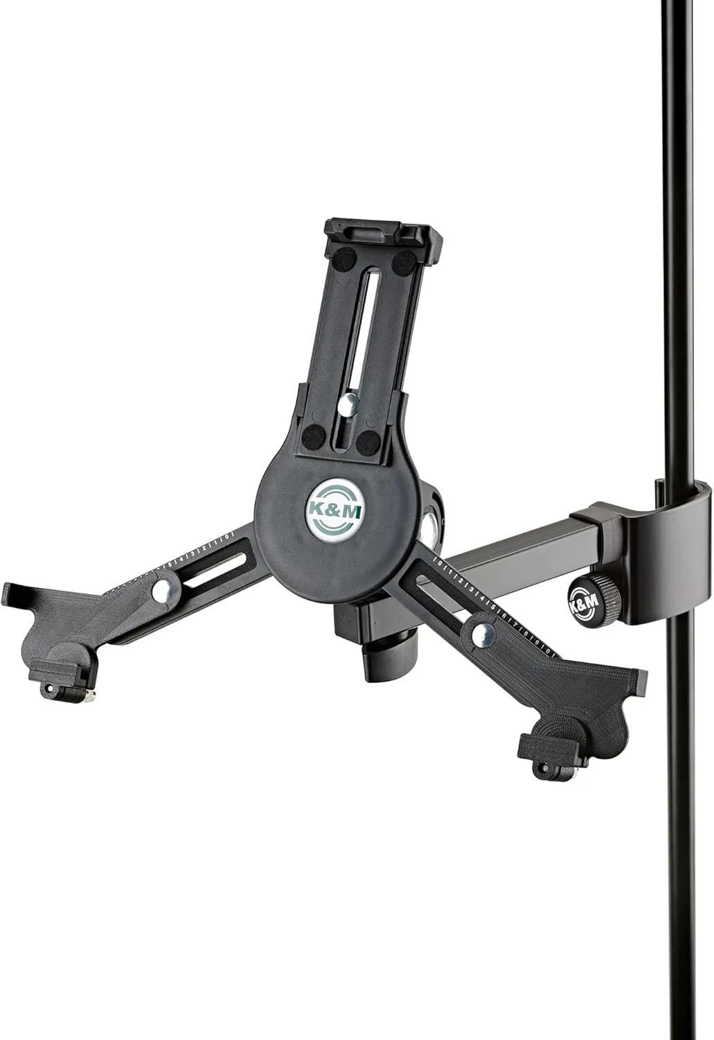 K&M Konig & Meyer 19791.016.55 Tablet/iPad Holder for Microphone Stand - Switch from Landscape to Portrait - Professional Grade for all Musicians - Studio or Remote Home Use - German Made - Black