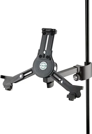 K&M Konig & Meyer 19791.016.55 Tablet/iPad Holder for Microphone Stand - Switch from Landscape to Portrait - Professional Grade for all Musicians - Studio or Remote Home Use - German Made - Black