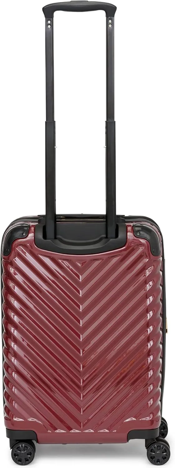 Karl Lagerfeld Paris Women's V-Stripe Upright Hardside Suitcase 20", Burgundy, One Size