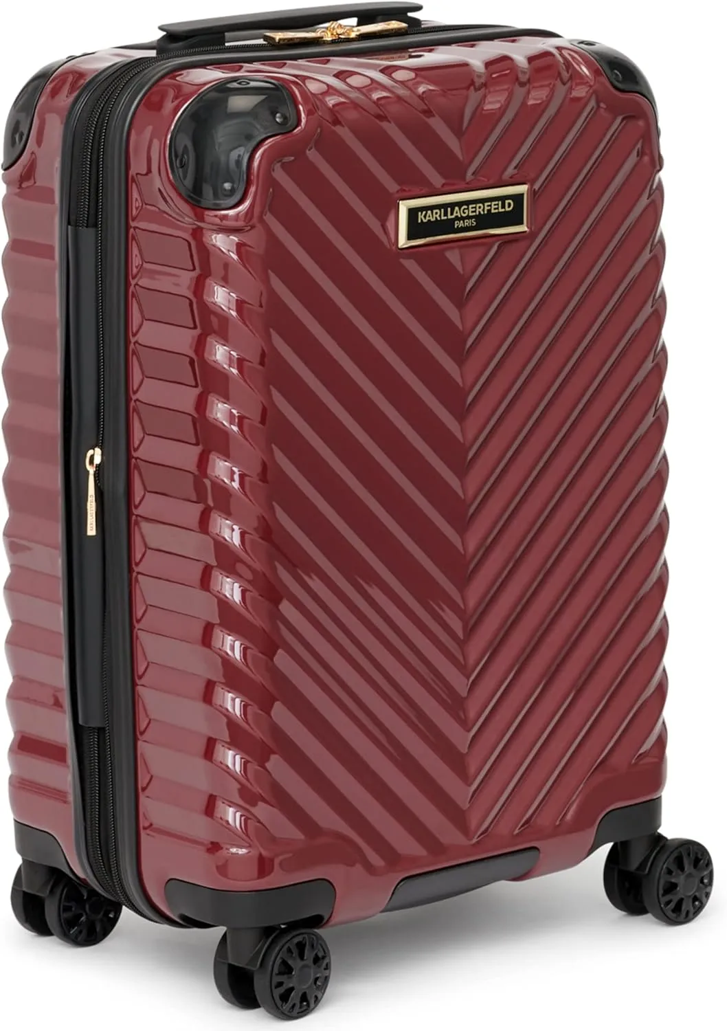 Karl Lagerfeld Paris Women's V-Stripe Upright Hardside Suitcase 20", Burgundy, One Size