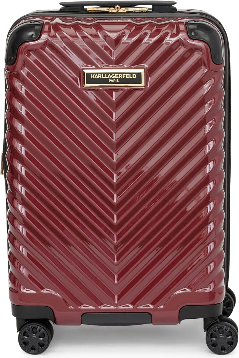 Karl Lagerfeld Paris Women's V-Stripe Upright Hardside Suitcase 20", Burgundy, One Size