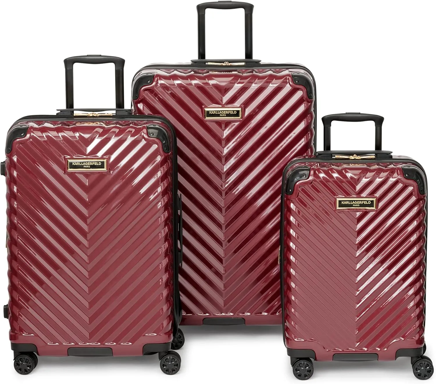 Karl Lagerfeld Paris Women's V-Stripe Upright Hardside Suitcase 20", Burgundy, One Size