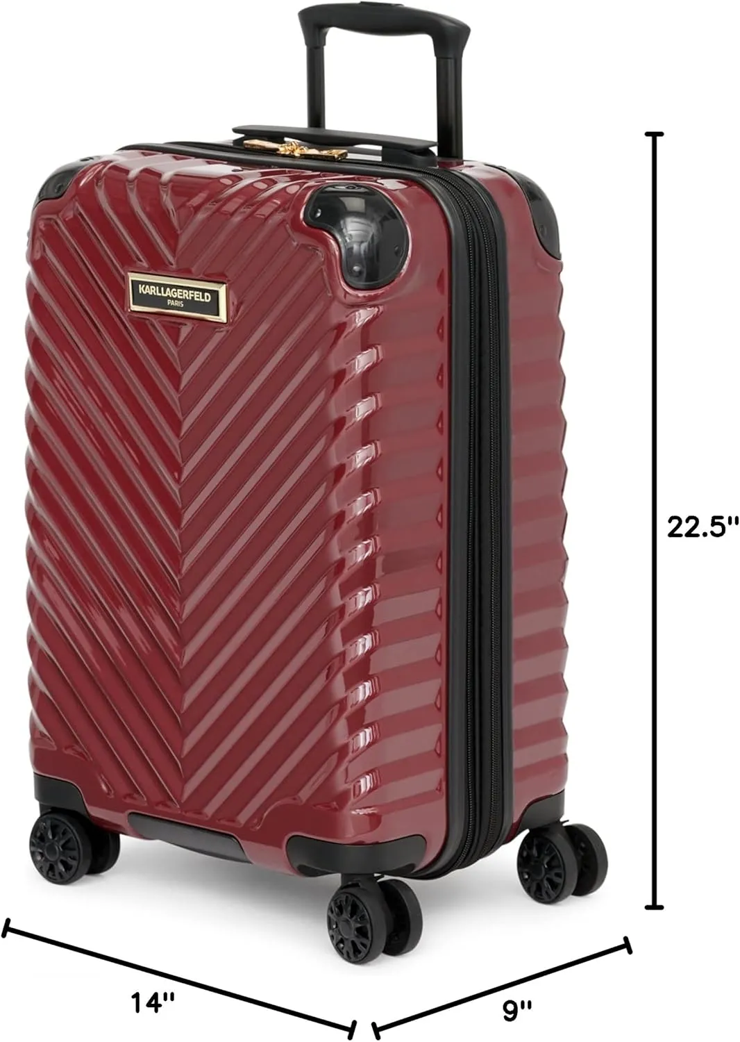 Karl Lagerfeld Paris Women's V-Stripe Upright Hardside Suitcase 20", Burgundy, One Size