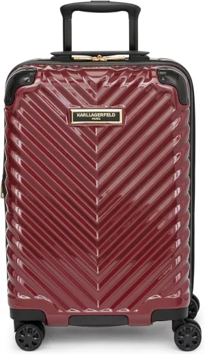 Karl Lagerfeld Paris Women's V-Stripe Upright Hardside Suitcase 20", Burgundy, One Size