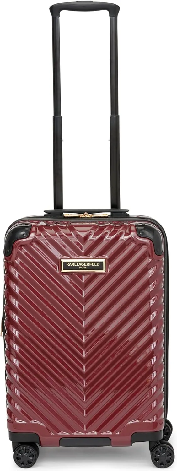 Karl Lagerfeld Paris Women's V-Stripe Upright Hardside Suitcase 20", Burgundy, One Size