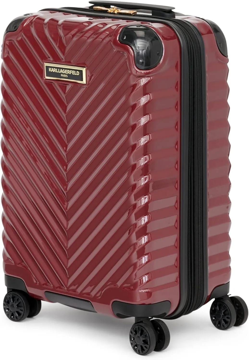 Karl Lagerfeld Paris Women's V-Stripe Upright Hardside Suitcase 20", Burgundy, One Size