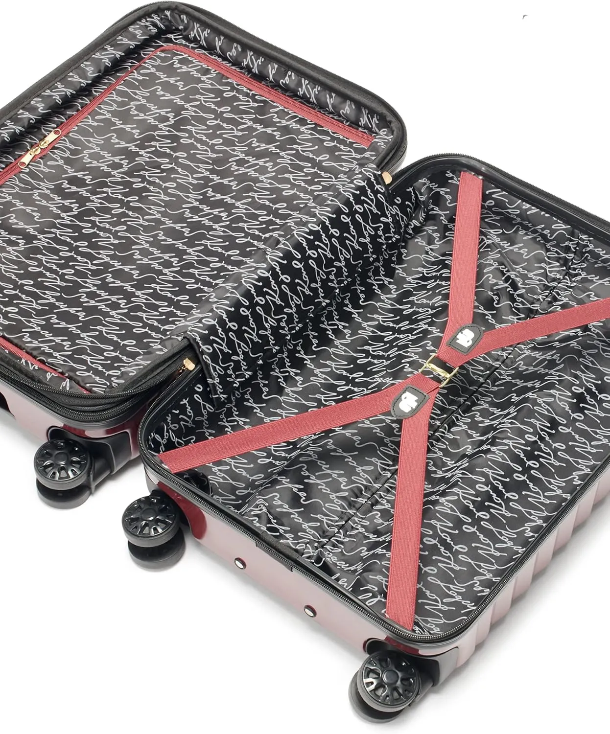 Karl Lagerfeld Paris Women's V-Stripe Upright Hardside Suitcase 20", Burgundy, One Size