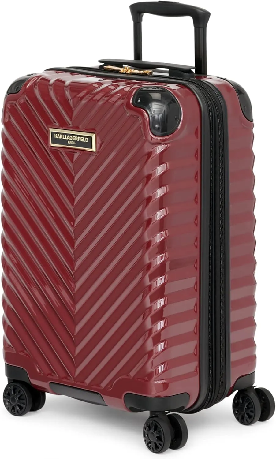 Karl Lagerfeld Paris Women's V-Stripe Upright Hardside Suitcase 20", Burgundy, One Size