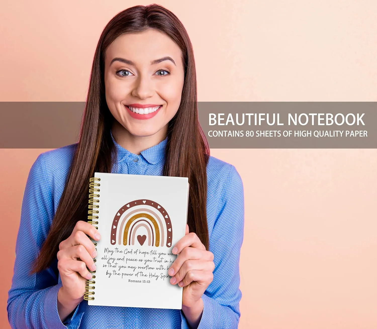 Knibeo Boho Christian Journal Notebook - Gratitude Prayer Journal Notebook, Bible Journaling Notebook, Christian Gifts, Rainbow Notebook, 5.5×8.3 Spiral Bound Notebook with 164 Pages, Romans 15 13