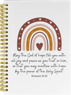 Knibeo Boho Christian Journal Notebook - Gratitude Prayer Journal Notebook, Bible Journaling Notebook, Christian Gifts, Rainbow Notebook, 5.5×8.3 Spiral Bound Notebook with 164 Pages, Romans 15 13