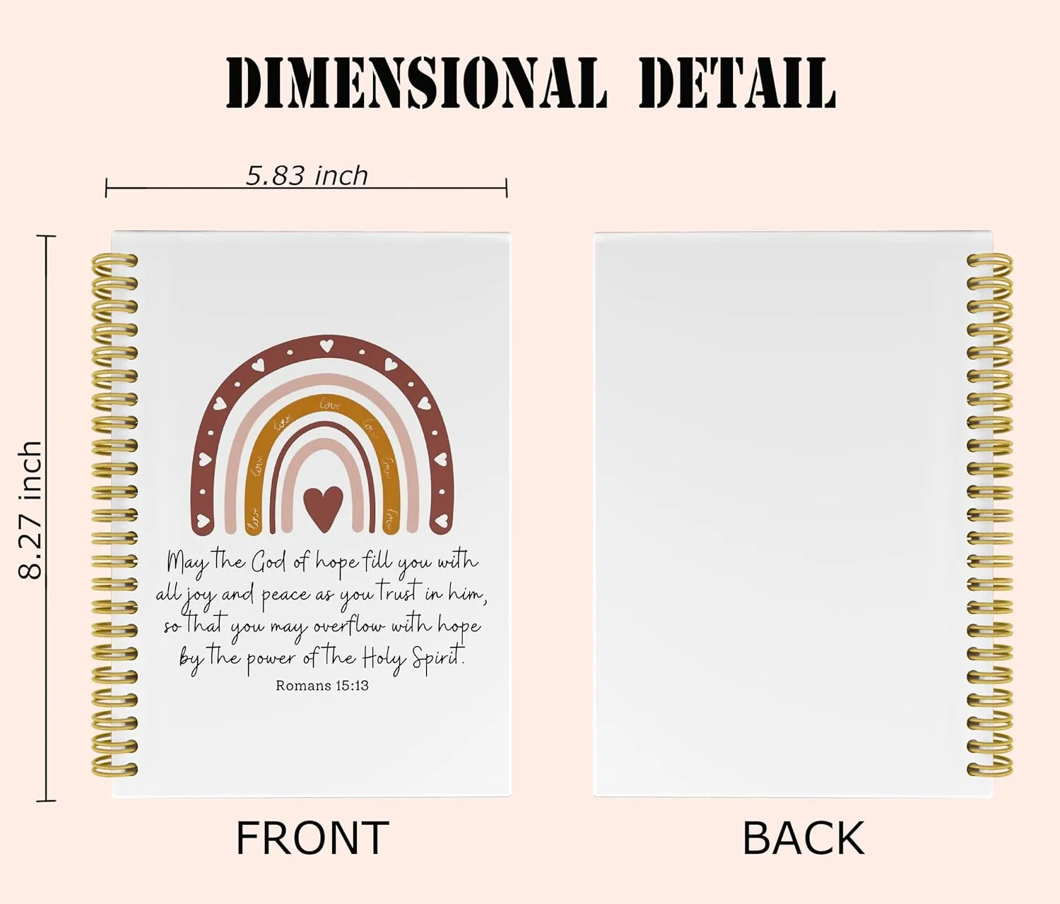 Knibeo Boho Christian Journal Notebook - Gratitude Prayer Journal Notebook, Bible Journaling Notebook, Christian Gifts, Rainbow Notebook, 5.5×8.3 Spiral Bound Notebook with 164 Pages, Romans 15 13