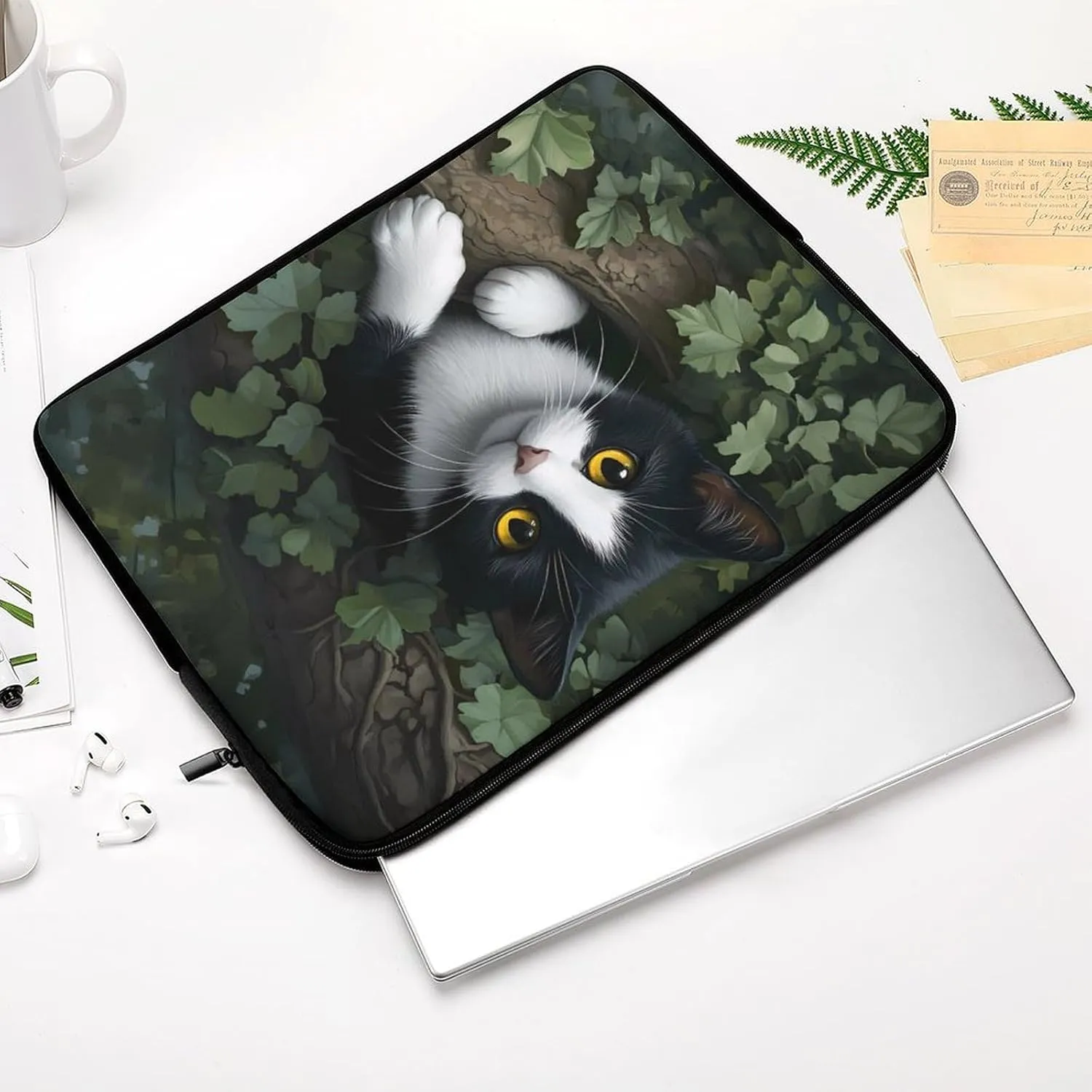 Lack And White Cat Laptop Sleeve Laptop Bag Computer Sleeve Tablet Briefcase Carrying Bag Protective Case Bag