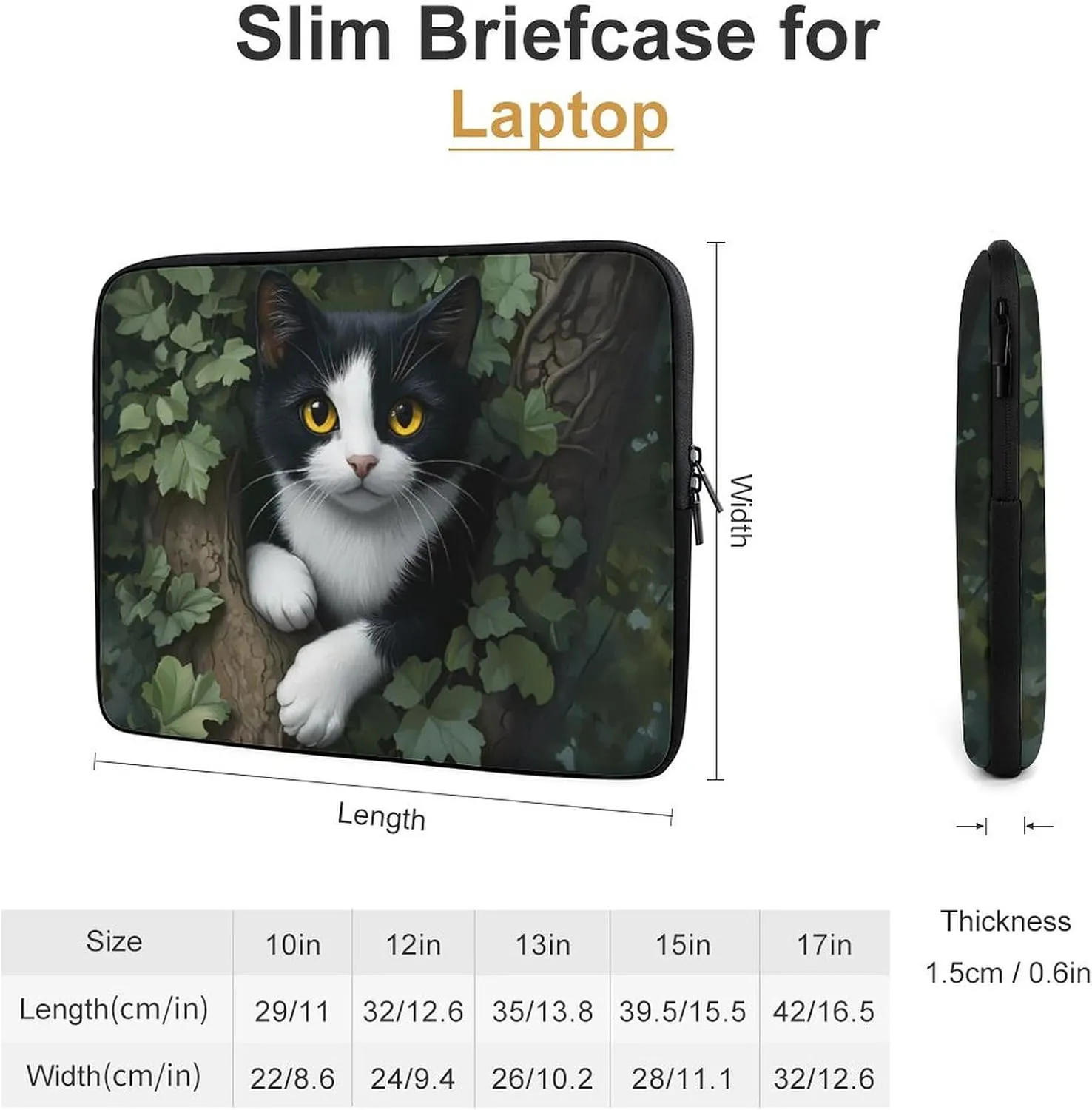 Lack And White Cat Laptop Sleeve Laptop Bag Computer Sleeve Tablet Briefcase Carrying Bag Protective Case Bag