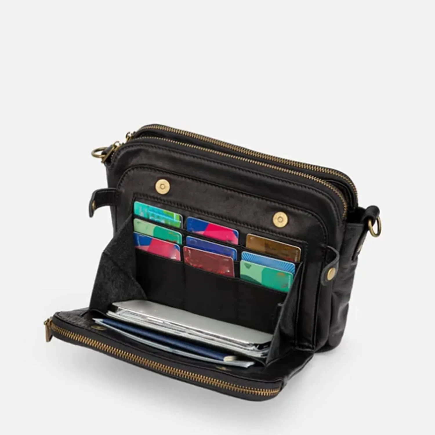 Ladies Fashion Leather Functional Adjustable Shoulder Single Shoulder Messenger Bag Mens Shoulder Bags (Black, One Size)