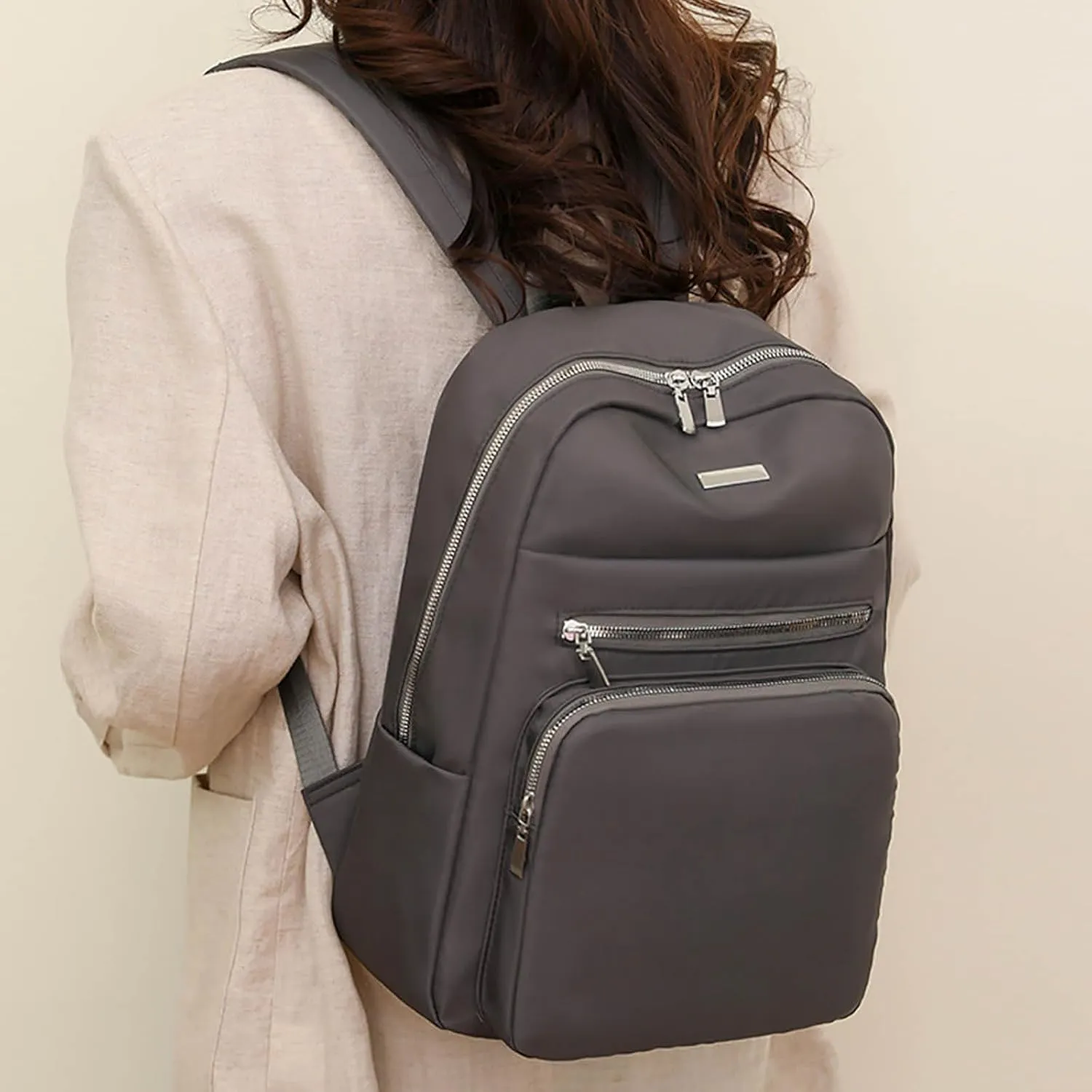 Ladies Large Capacity Lightweight Backpack Casual Fashion Soft Leather Outdoor Season Backpack with (Grey, One Size)