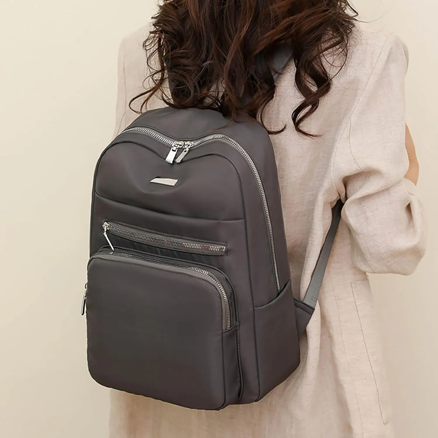 Ladies Large Capacity Lightweight Backpack Casual Fashion Soft Leather Outdoor Season Backpack with (Grey, One Size)